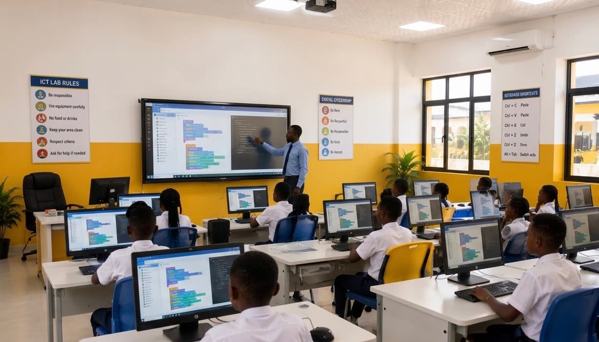 Students learning coding in the ICT laboratory