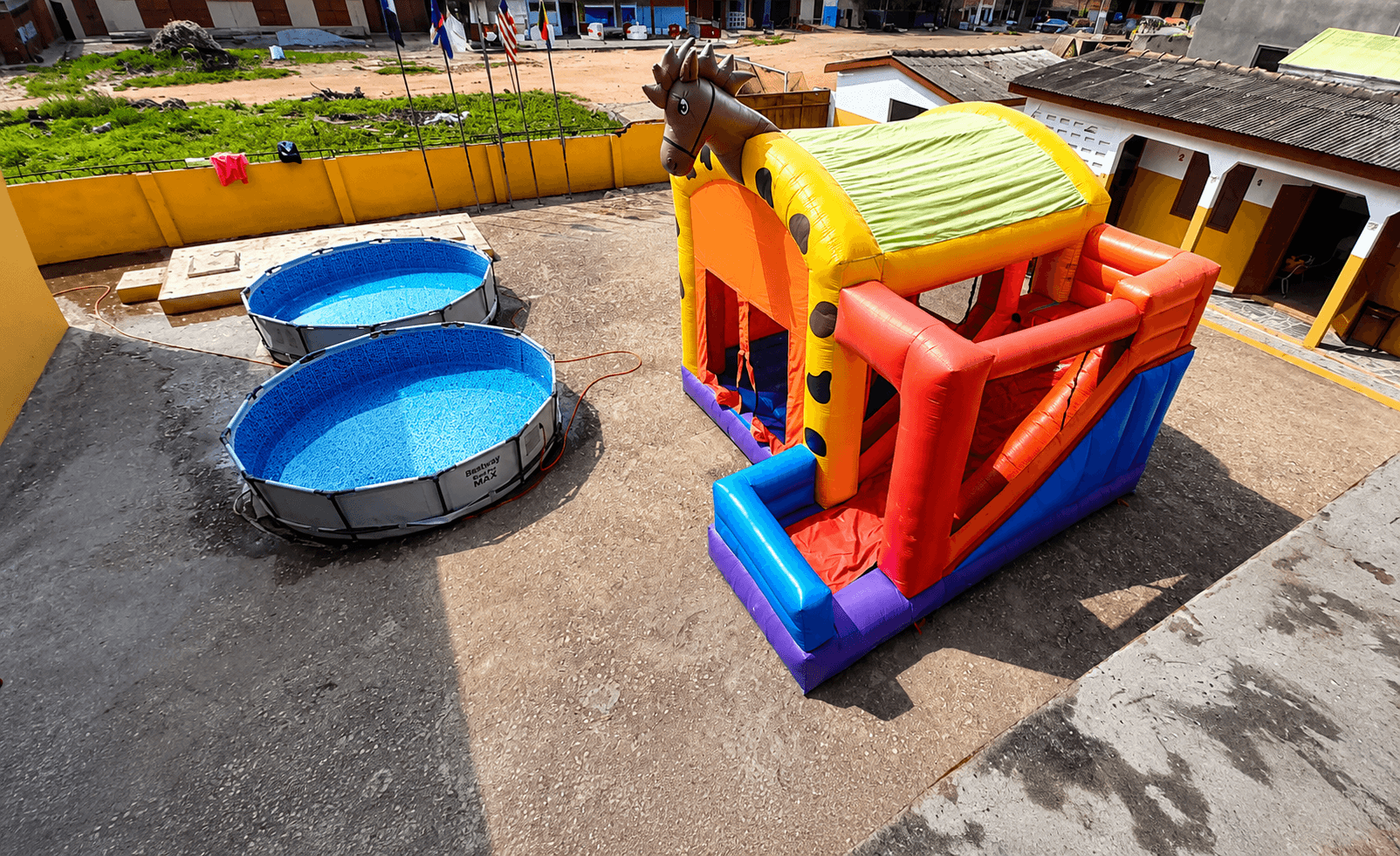 Colourful playground activity equipment on campus